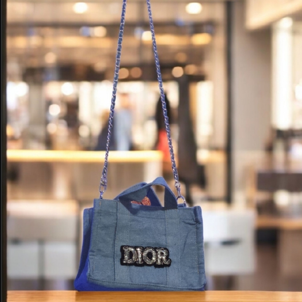 Dior Blue Denim Tote with Sparkling Logo